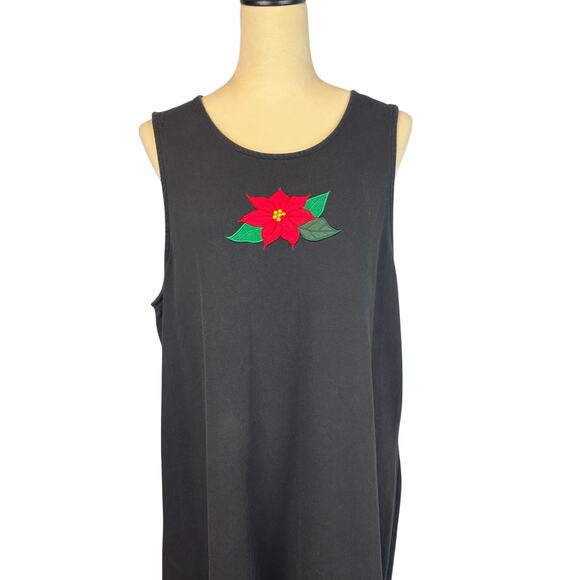 Vintage Bechamel Poinsettia Christmas Thick Jersey Knit Maxi Dress 100 Cotton LG - Picture 1 of 9
